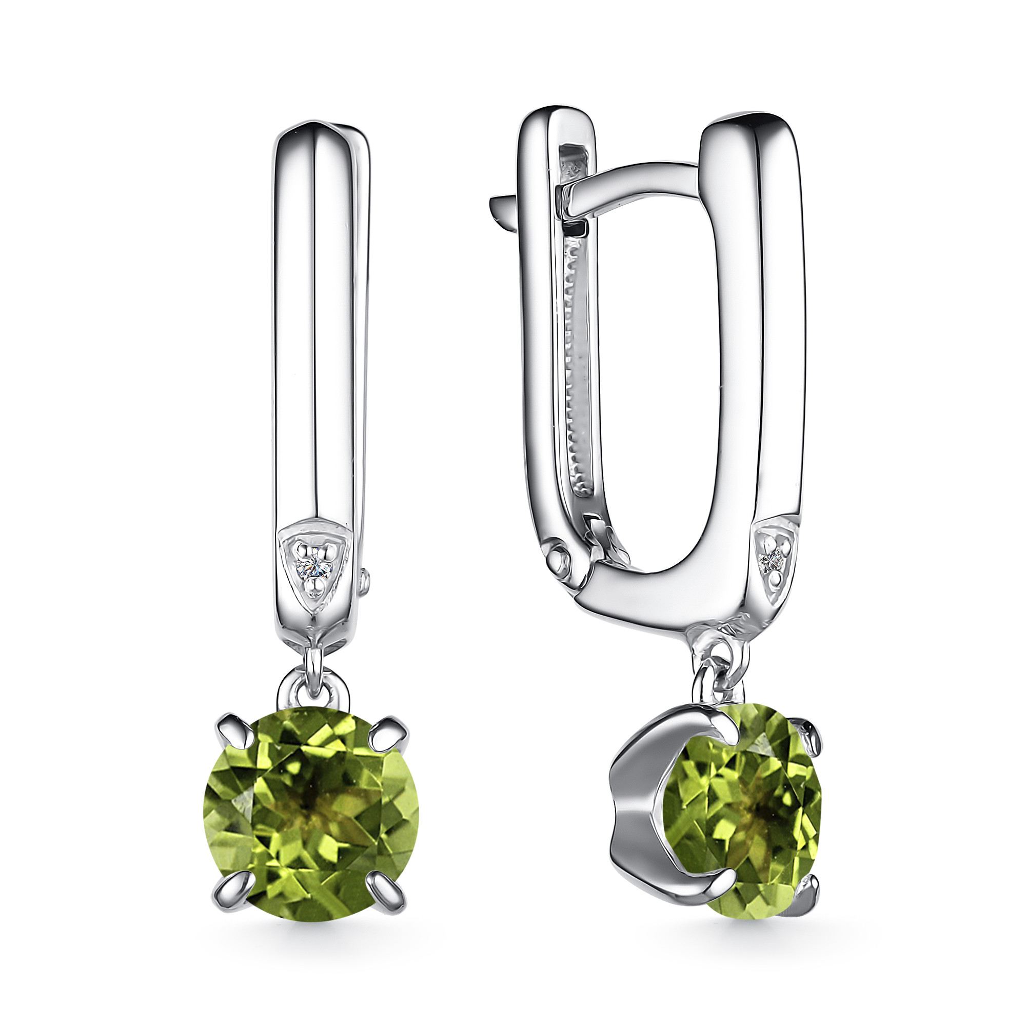 Серьги из серебра с хризолитом и бриллиантами Ювелирное изделие - Серьги из серебра с хризолитом и бриллиантами в магазине Best-Gold 126891