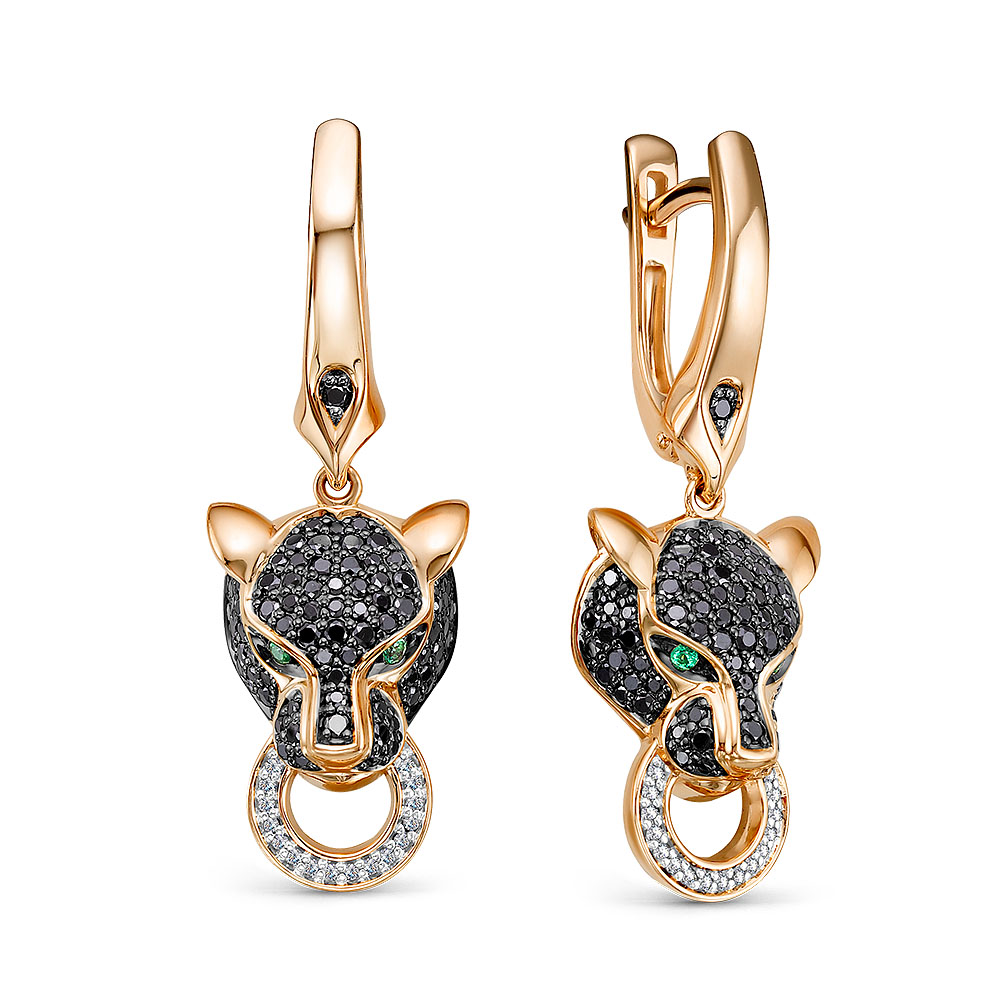 Ювелирное изделие - Серьги из красного золота с изумрудами и бриллиантами в магазине Best-Gold 142118