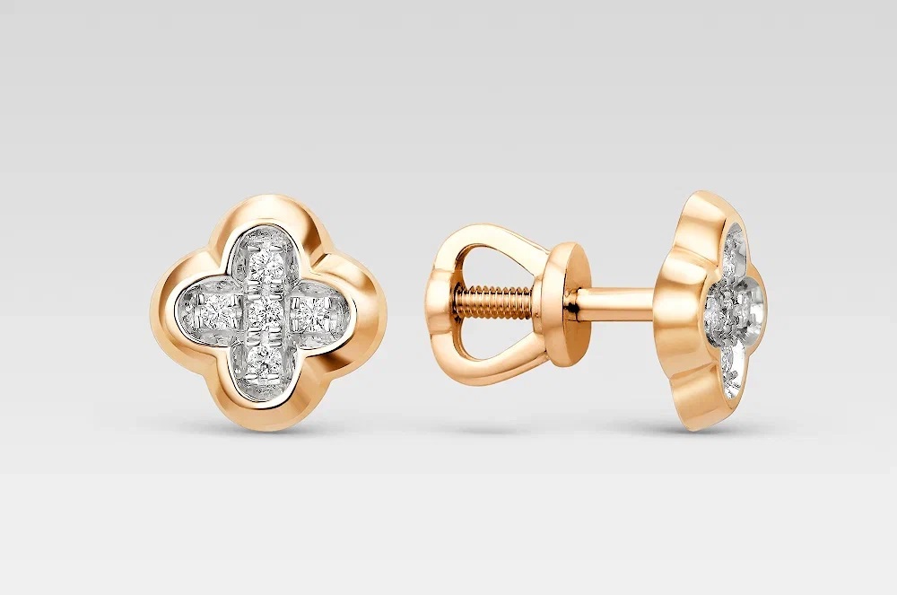 Ювелирное изделие - Серьги из красного золота с бриллиантами в магазине Best-Gold 157020