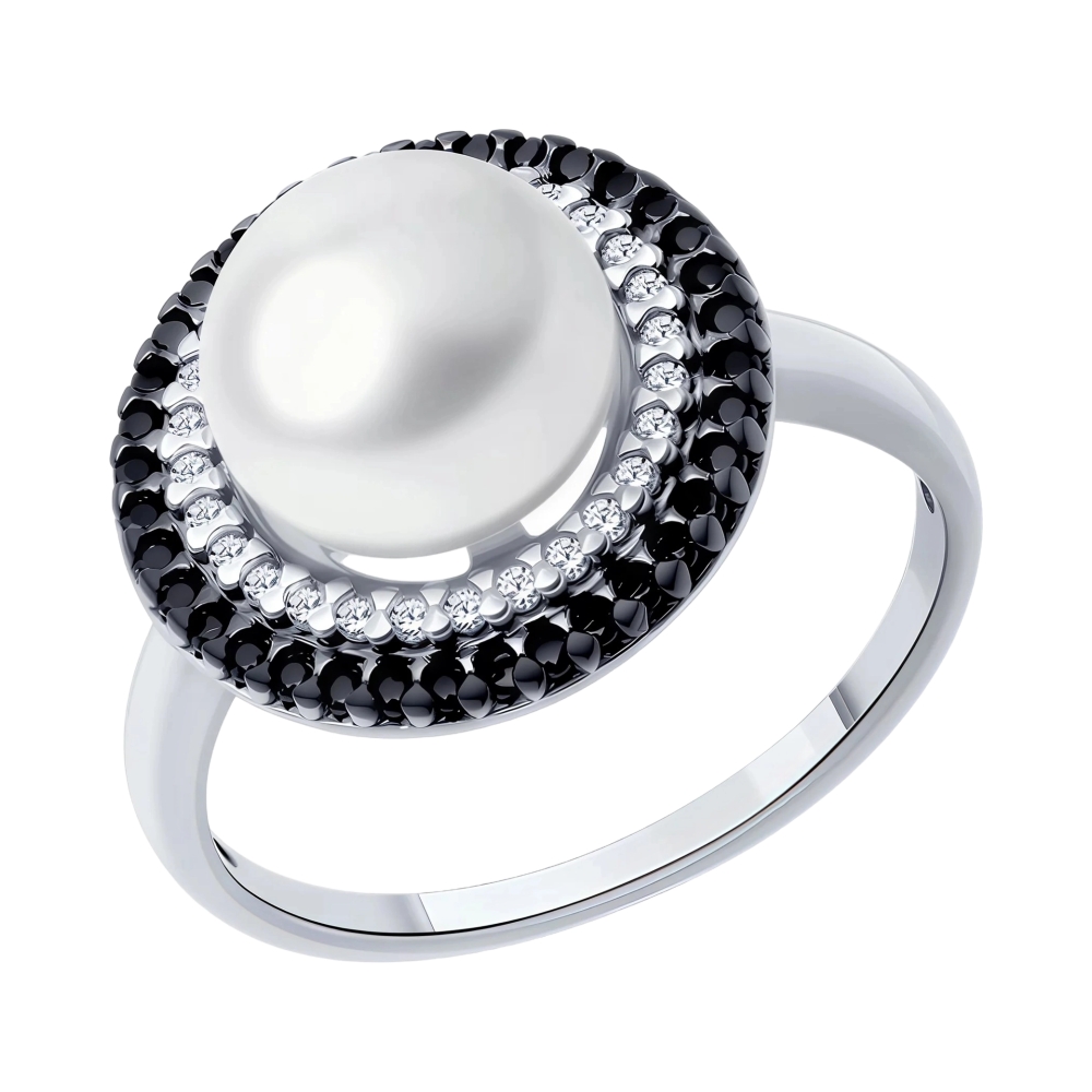 Ювелирное изделие - Кольцо из серебра с жемчугом и фианитами в магазине Best-Gold 152532