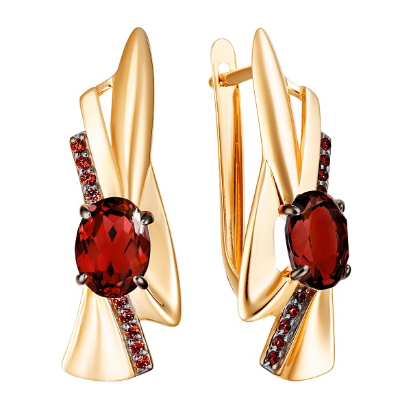 Серьги из красного золота с фианитами и гранатом Ювелирное изделие - Серьги из красного золота с фианитами и гранатом в магазине Best-Gold 147491