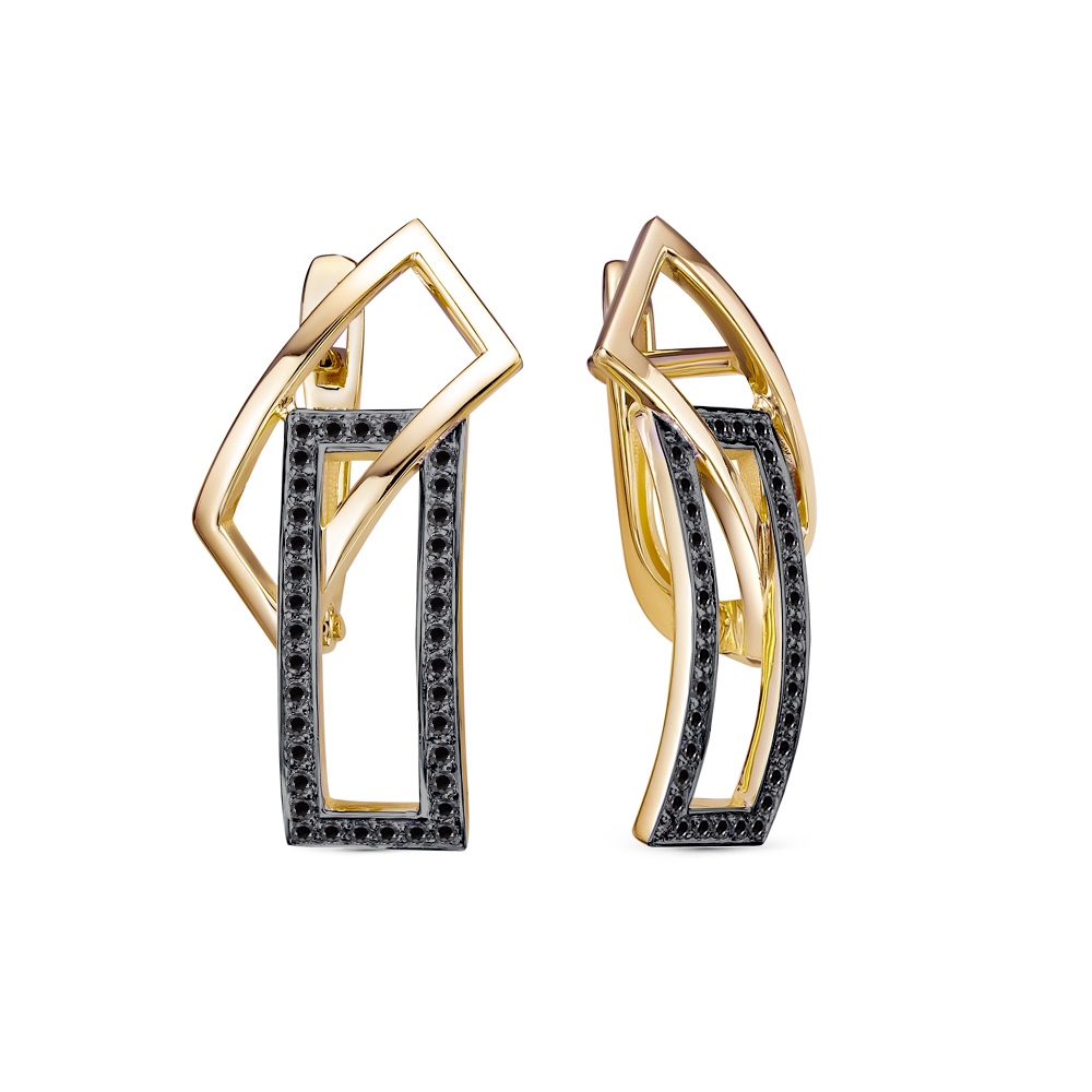 Серьги из жёлтого золота с чёрными бриллиантами Ювелирное изделие - Серьги из жёлтого золота с чёрными бриллиантами в магазине Best-Gold 122754