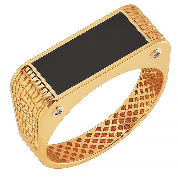 Печатка мужская из красного золота с агатом и фианитами Ювелирное изделие - Печатка мужская из красного золота с агатом и фианитами в магазине Best-Gold 125865