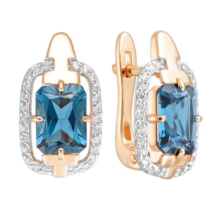 Серьги из красного золота с топазами и фианитами Ювелирное изделие - Серьги из красного золота с топазами и фианитами в магазине Best-Gold 125905