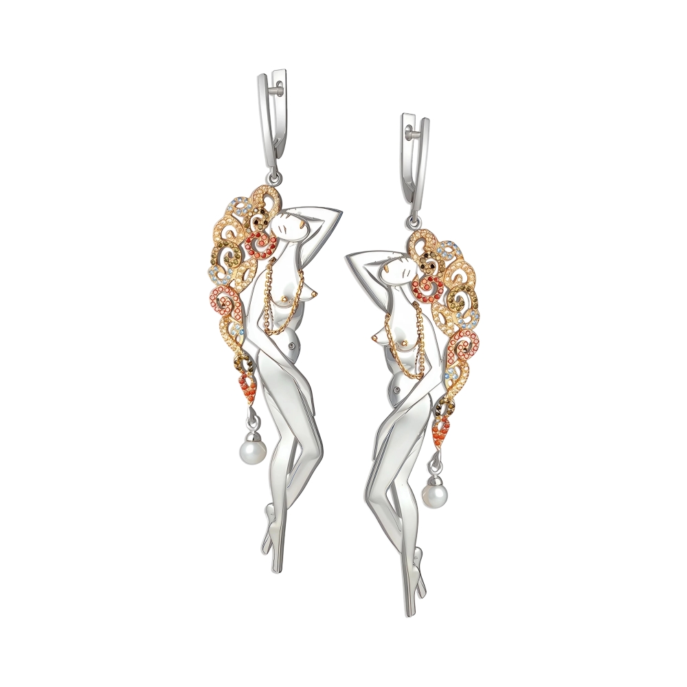 Серьги из серебра с жемчугом и фианитами Ювелирное изделие - Серьги из серебра с жемчугом и фианитами в магазине Best-Gold 157010