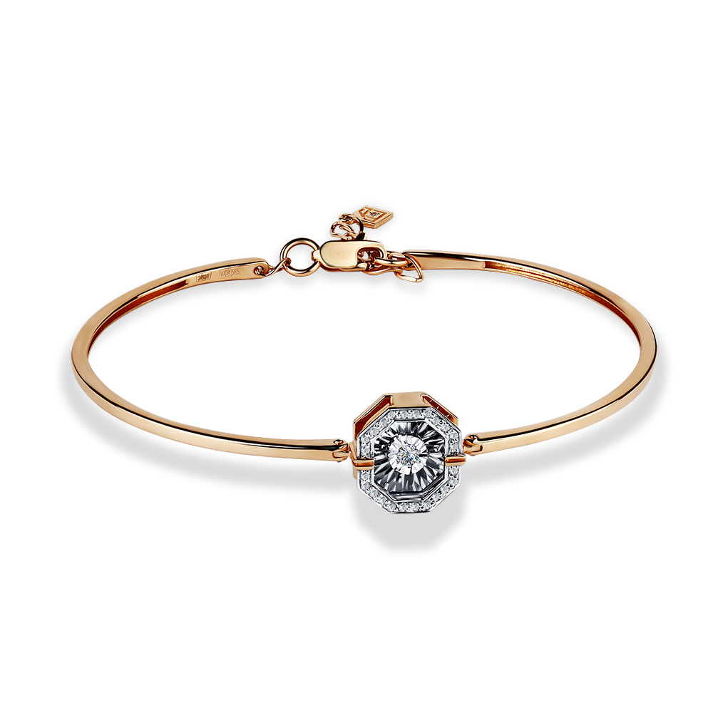 Браслет жёсткий из красного золота с бриллиантами Ювелирное изделие - Браслет жёсткий из красного золота с бриллиантами в магазине Best-Gold 098784