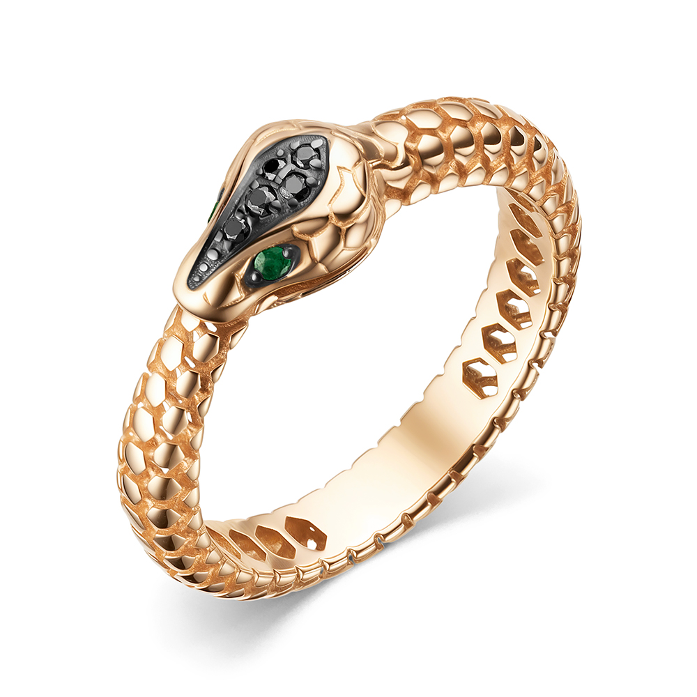 Кольцо из красного золота с изумрудом и бриллиантами Ювелирное изделие - Кольцо из красного золота с изумрудом и бриллиантами в магазине Best-Gold 151200