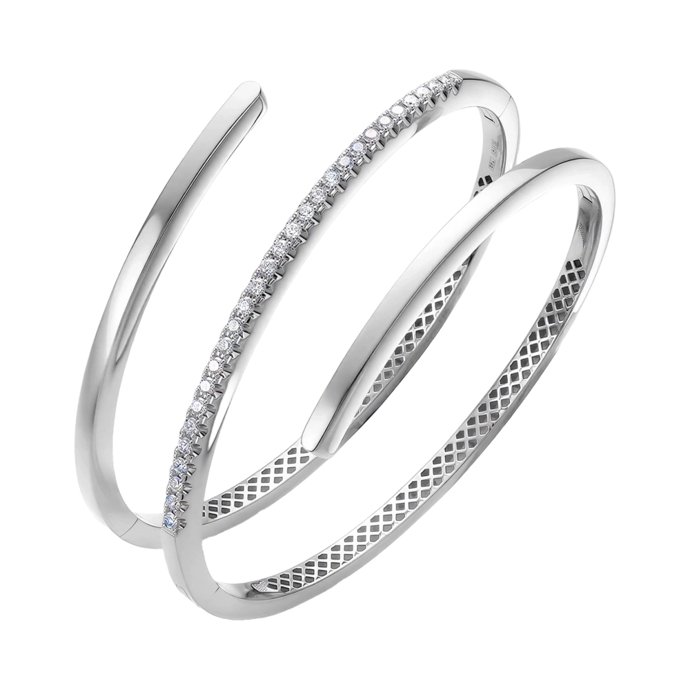 Браслет жесткий из белого золота с бриллиантами