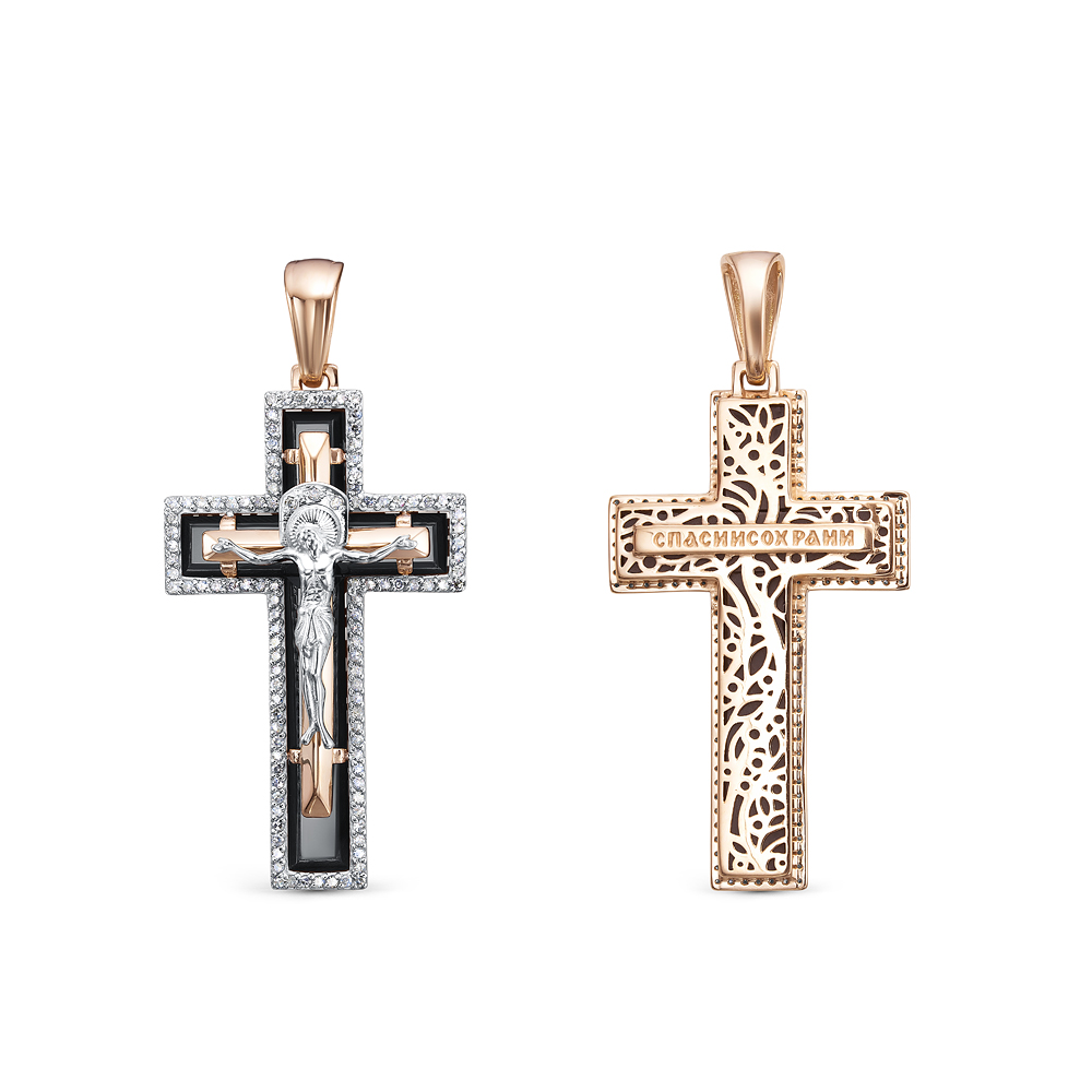 Крест в красном золоте с ониксом и фианитами Ювелирное изделие - Крест в красном золоте с ониксом и фианитами в магазине Best-Gold 130949