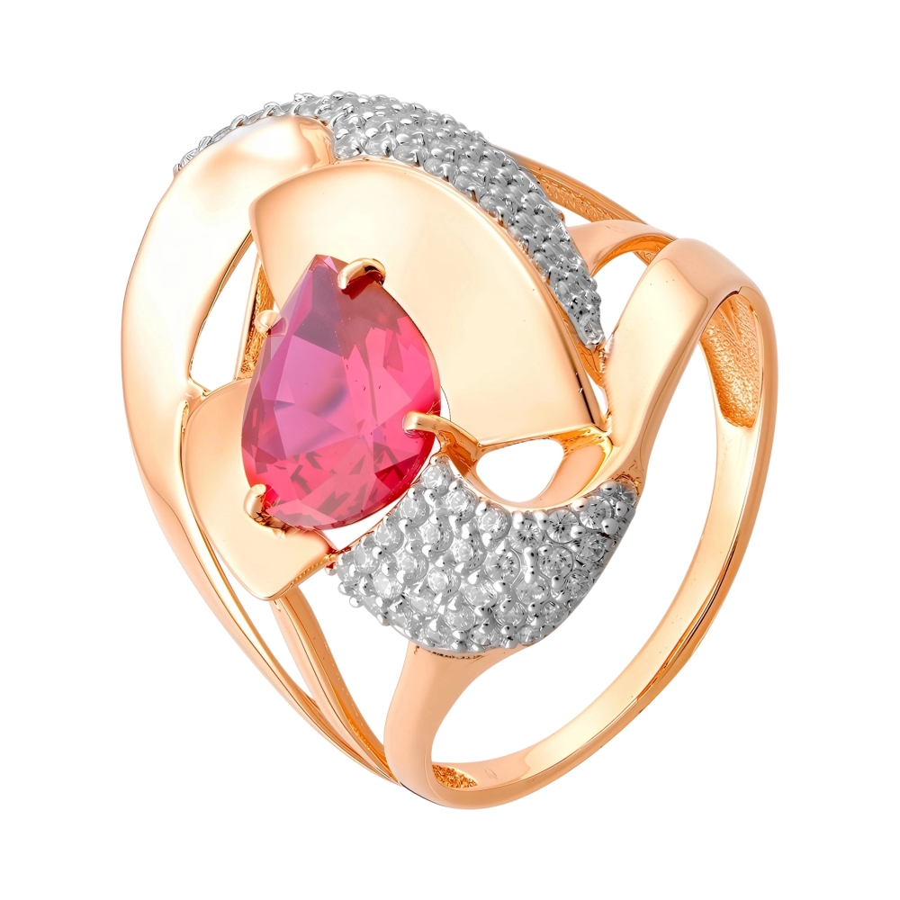 Ювелирное изделие - Кольцо из красного золота с гранатом и фианитами в магазине Best-Gold 151677