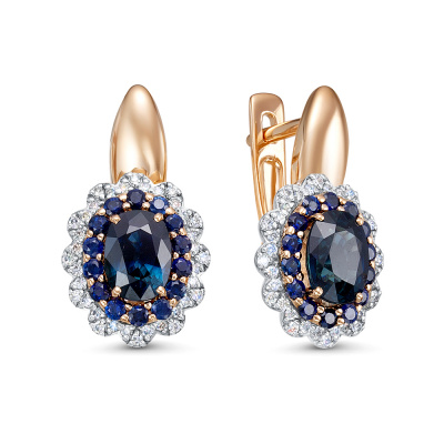 Серьги из красного золота с сапфирами и бриллиантами Ювелирное изделие - Серьги из красного золота с сапфирами и бриллиантами в магазине Best-Gold 051247