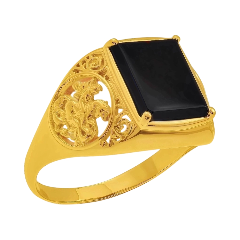 Ювелирное изделие - Мужская печатка из красного золота с агатом в магазине Best-Gold 155863