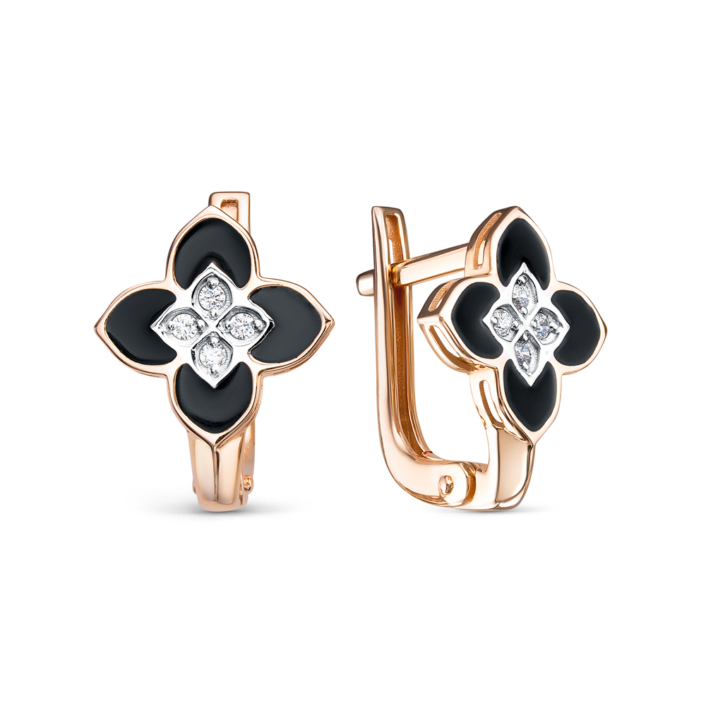 Ювелирное изделие - Серьги из красного золота с эмалью и фианитами в магазине Best-Gold 134931