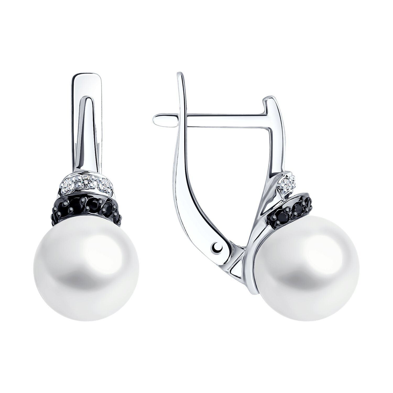 Серьги из белого золота с жемчугом и фианитами Ювелирное изделие - Серьги из белого золота с жемчугом и фианитами в магазине Best-Gold 031854