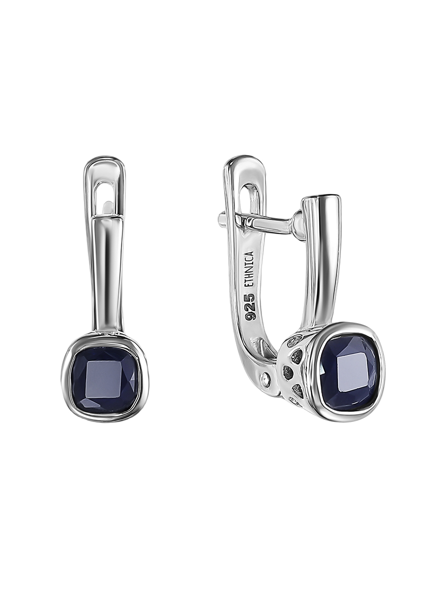 Ювелирное изделие - Серьги из серебра с сапфиром и фианитами в магазине Best-Gold 128446