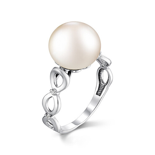 Кольцо из серебра с жемчугом и фианитами