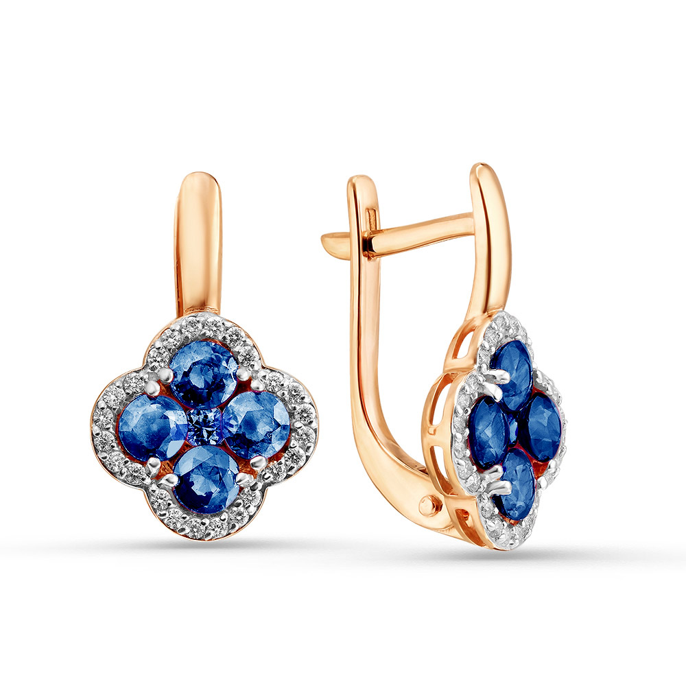 Ювелирное изделие - Серьги из красного золота с сапфирами и бриллиантами в магазине Best-Gold 127141