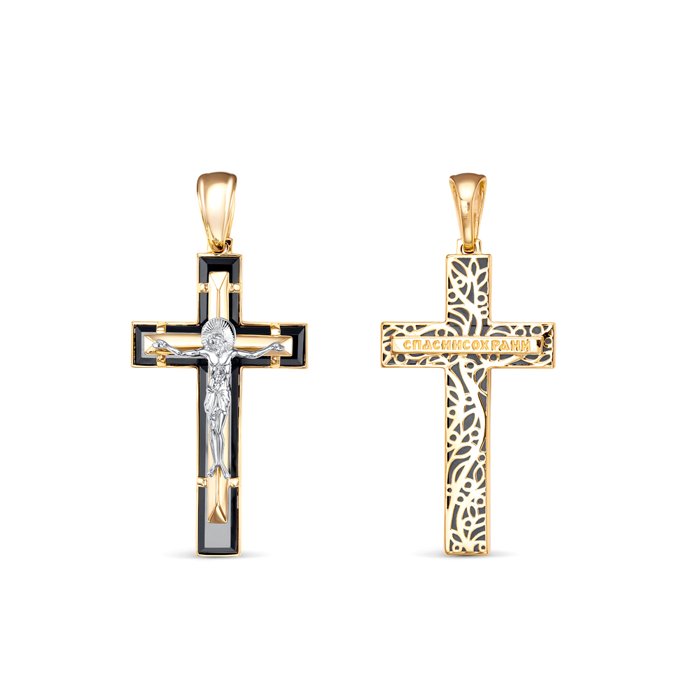 Крест из желтого золота с ониксом Ювелирное изделие - Крест из желтого золота с ониксом в магазине Best-Gold 144339