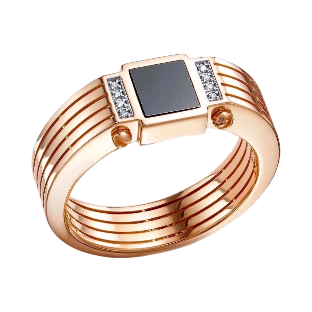 Ювелирное изделие - Кольцо из красного золота с ониксом и фианитами в магазине Best-Gold 152056