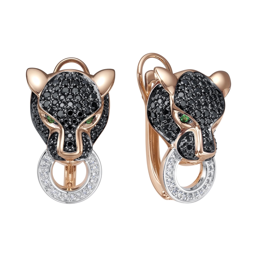 Серьги из красного золота с изумрудами и бриллиантами Ювелирное изделие - Серьги из красного золота с изумрудами и бриллиантами в магазине Best-Gold 153855