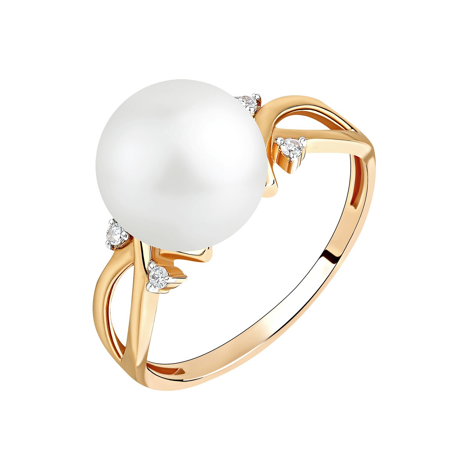 Ювелирное изделие - Кольцо из красного золота с жемчугом и фианитами в магазине Best-Gold 144090