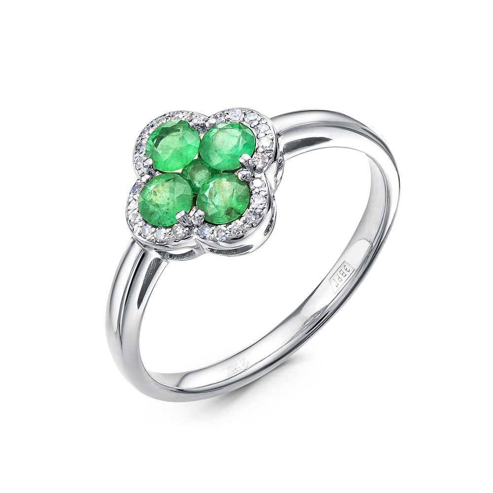 Кольцо из белого золота с изумрудами и бриллиантами Ювелирное изделие - Кольцо из белого золота с изумрудами и бриллиантами в магазине Best-Gold 140426