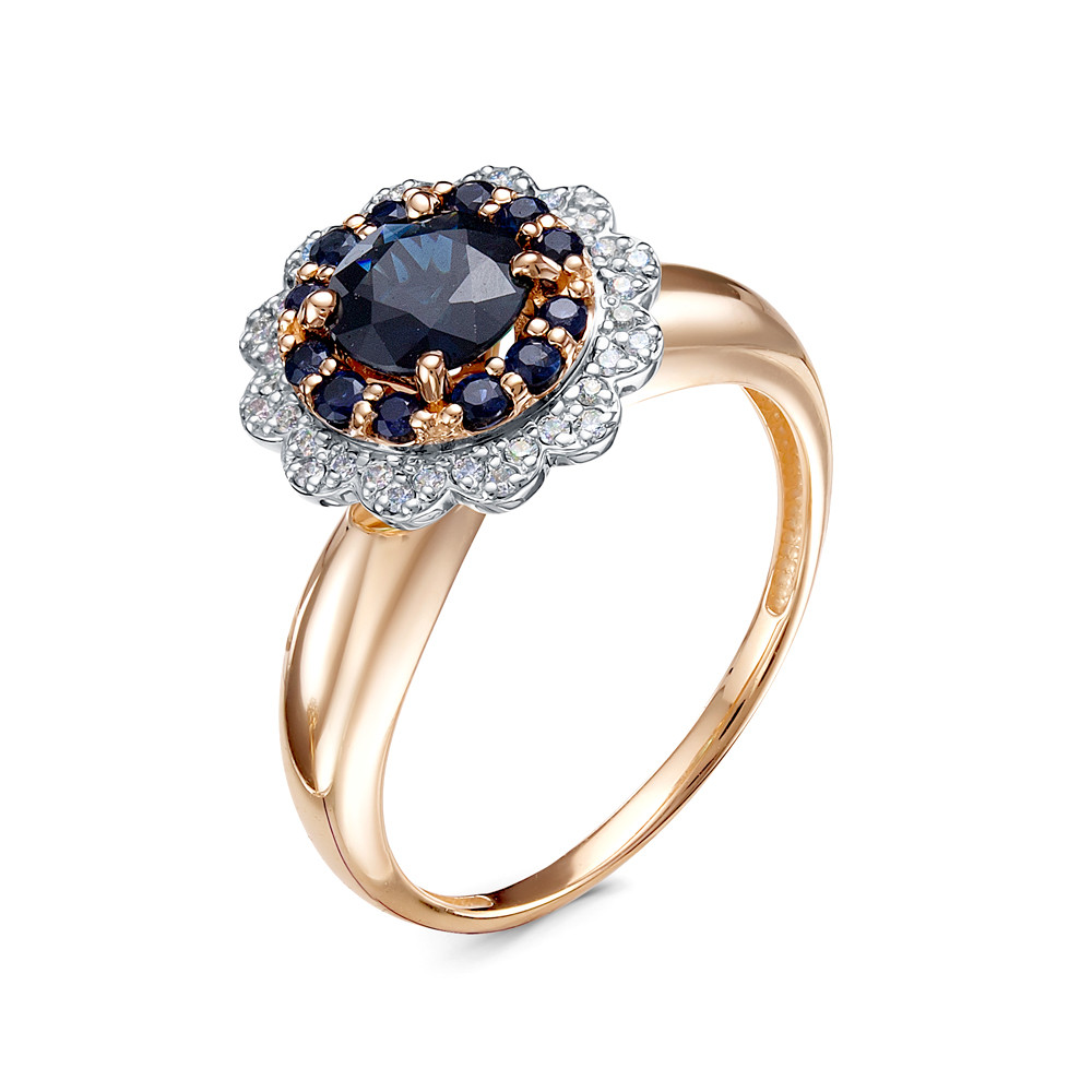 Кольцо из красного золота с сапфиром и бриллиантами Ювелирное изделие - Кольцо из красного золота с сапфиром и бриллиантами в магазине Best-Gold 117322
