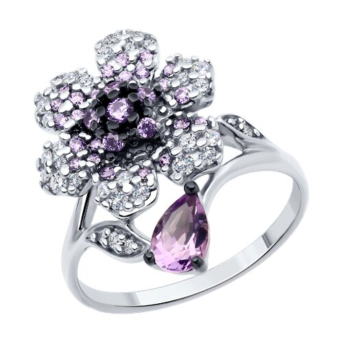 Ювелирное изделие - Кольцо в серебре с аметистом и фианитам в магазине Best-Gold 131663