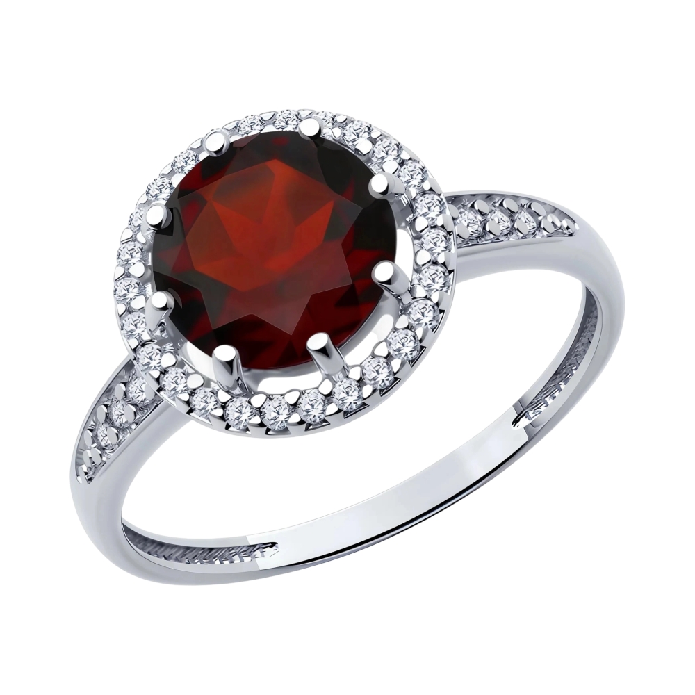 Кольцо из серебра с гранатом и фианитами Ювелирное изделие - Кольцо из серебра с гранатом и фианитами в магазине Best-Gold 152539