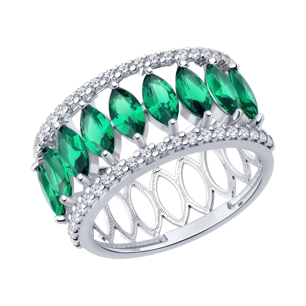 Кольцо из серебра с ситаллом и фианитами Ювелирное изделие - Кольцо из серебра с ситаллом и фианитами в магазине Best-Gold 152547