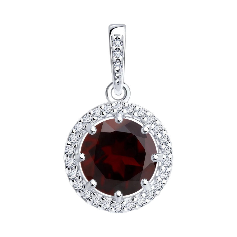 Ювелирное изделие - Подвеска из серебра с гранатом и фианитами в магазине Best-Gold 152590