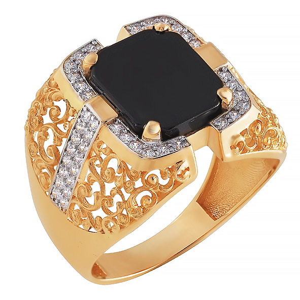Мужская печатка из красного золота с агатом и фианитами Ювелирное изделие - Мужская печатка из красного золота с агатом и фианитами в магазине Best-Gold 141803