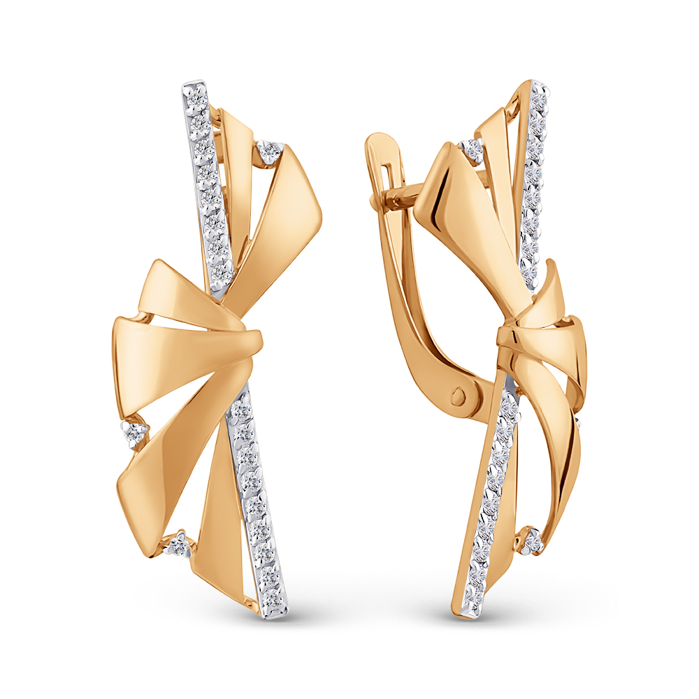 Серьги из красного золота с фианитами Ювелирное изделие - Серьги из красного золота с фианитами в магазине Best-Gold 155386