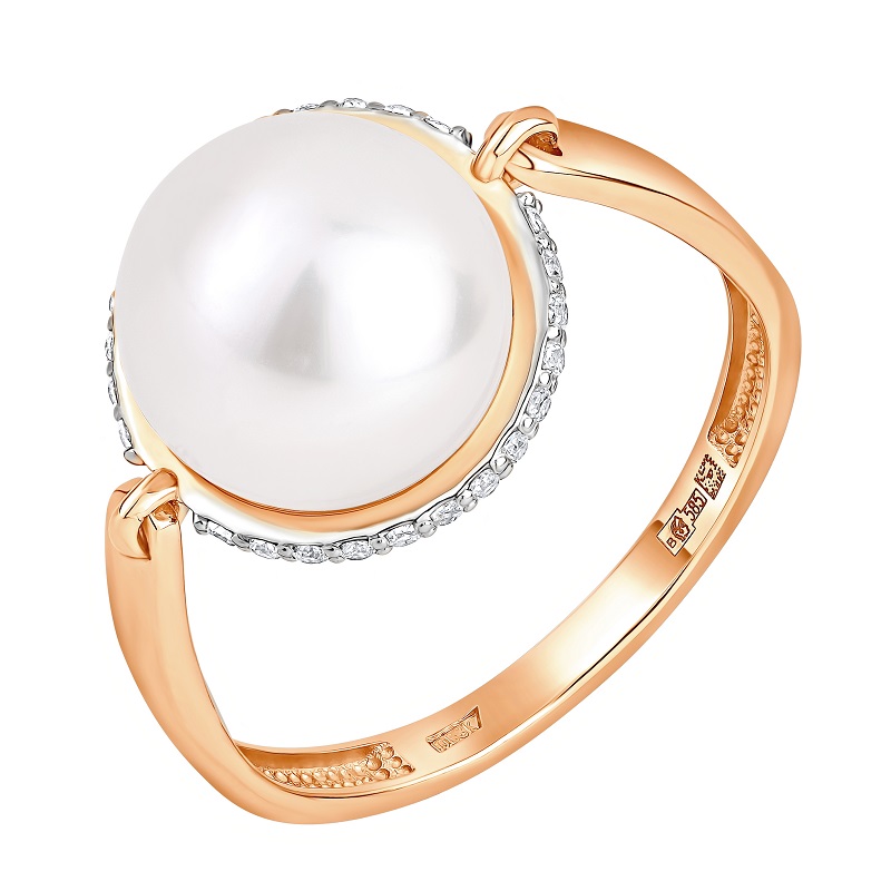 Кольцо из красного золота с жемчугом и фианитами Ювелирное изделие - Кольцо из красного золота с жемчугом и фианитами в магазине Best-Gold 152927