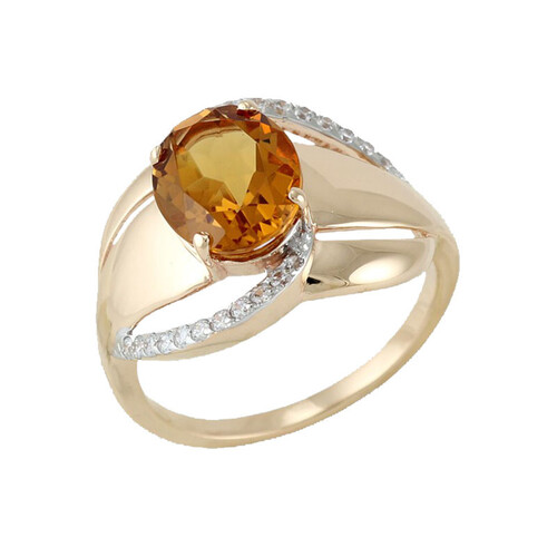 Ювелирное изделие - Кольцо в серебре с цитрином и фианитами в магазине Best-Gold 107004