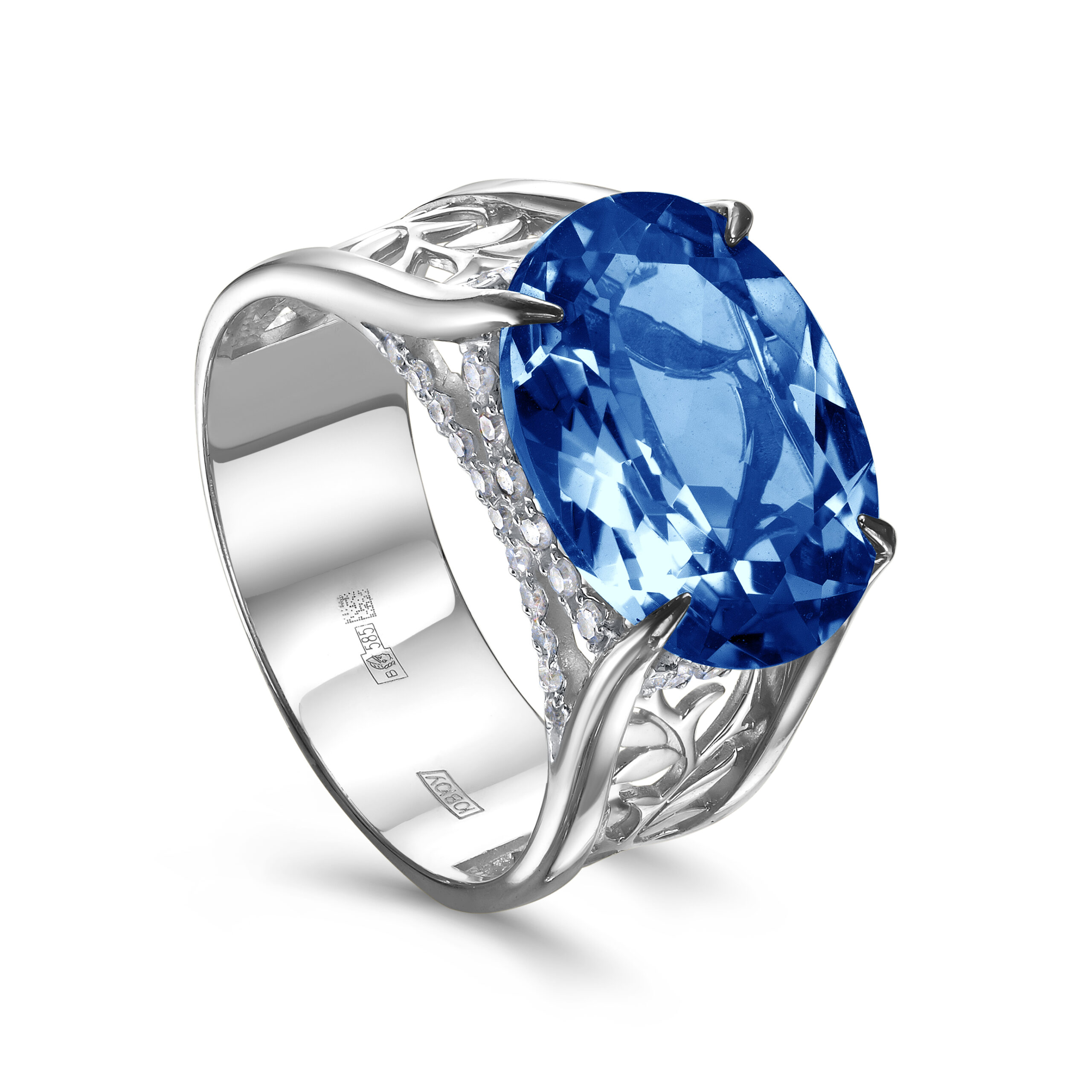 Кольцо из белого золота с лондон топазом и бриллиантами Ювелирное изделие - Кольцо из белого золота с лондон топазом и бриллиантами в магазине Best-Gold 147057