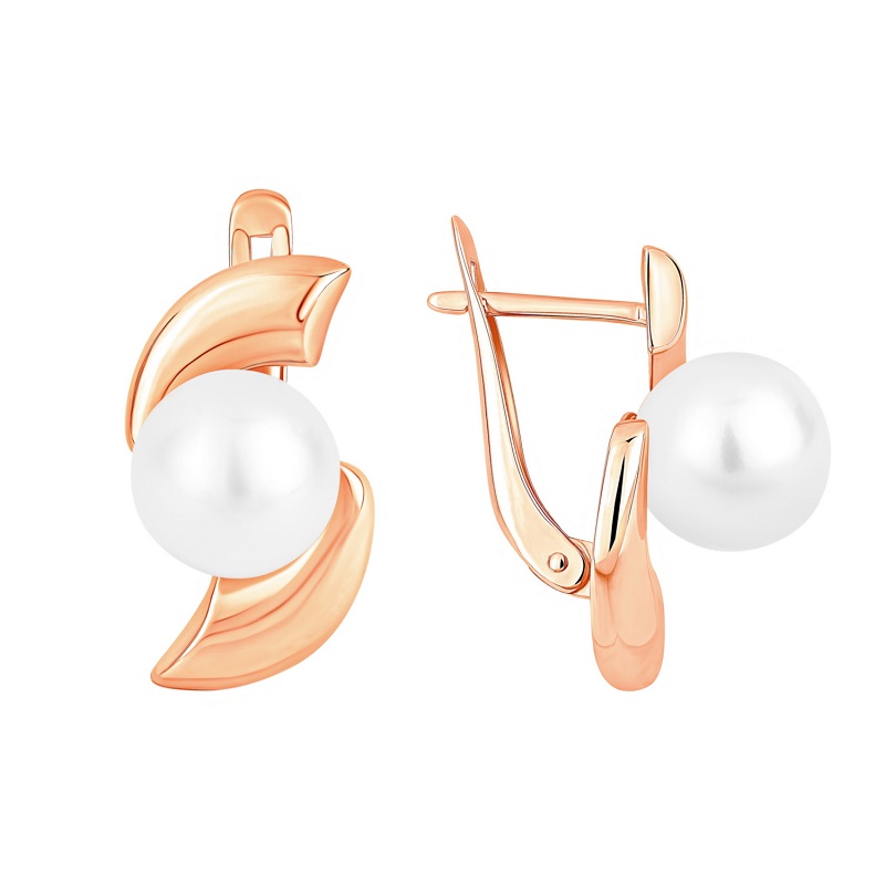 Ювелирное изделие - Серьги из красного золота с жемчугом в магазине Best-Gold 152946