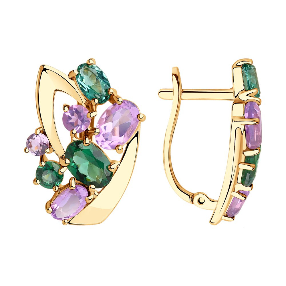 Серьги из красного золота с аметистами и ситаллом синт. Ювелирное изделие - Серьги из красного золота с аметистами и ситаллом синт. в магазине Best-Gold 101113