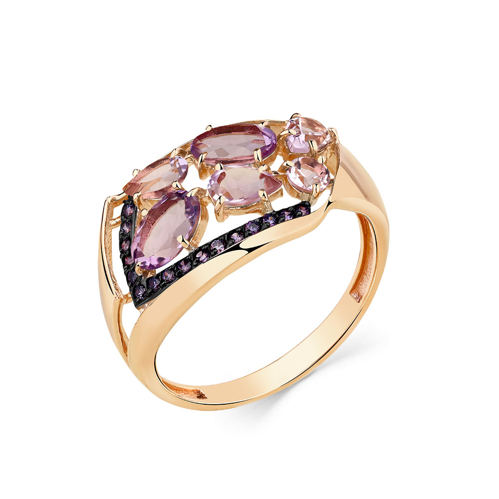 Кольцо из красного золота с аметистами и фианитами Ювелирное изделие - Кольцо из красного золота с аметистами и фианитами в магазине Best-Gold 142862