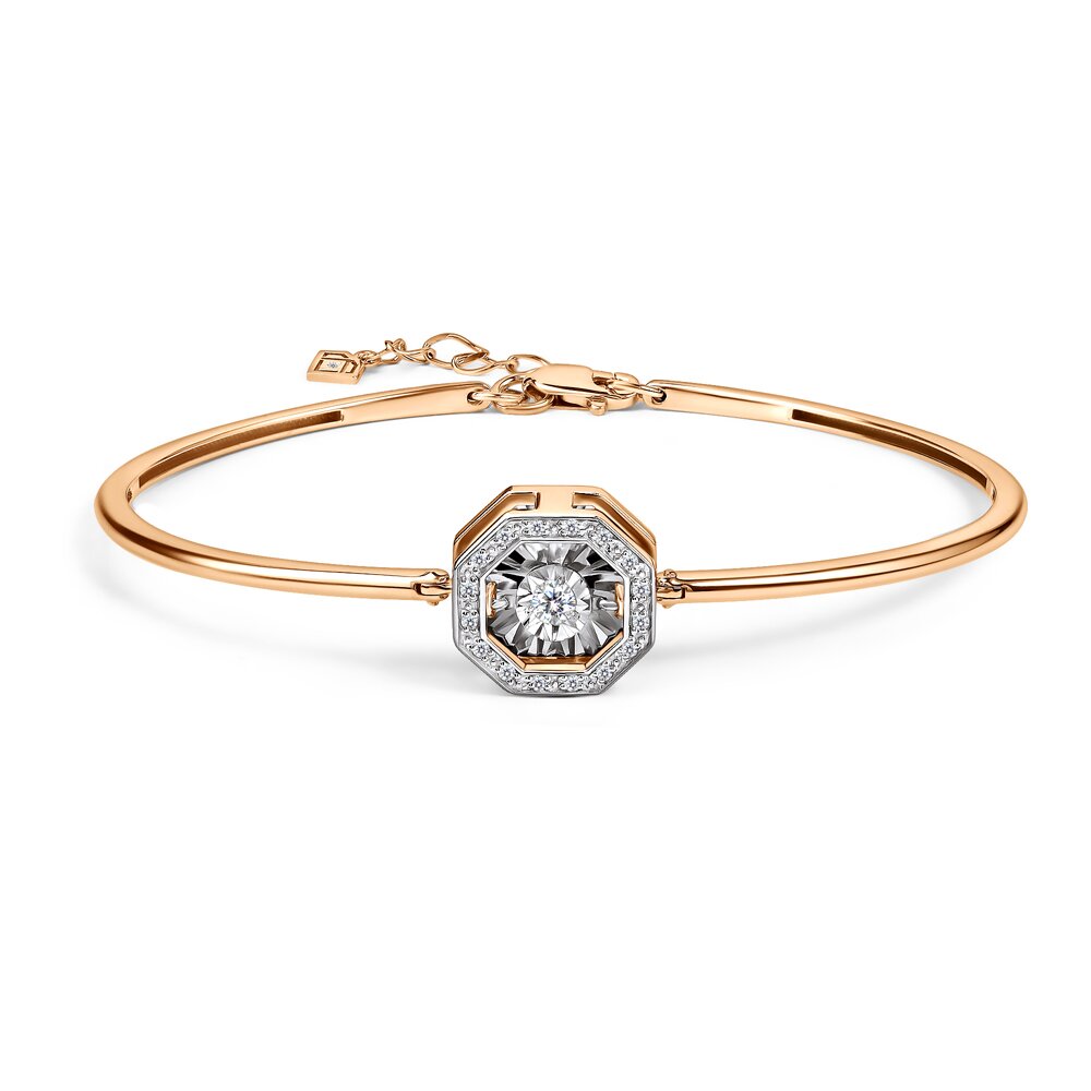 Ювелирное изделие - Браслет жесткий из красного золота с бриллиантами в магазине Best-Gold 098778