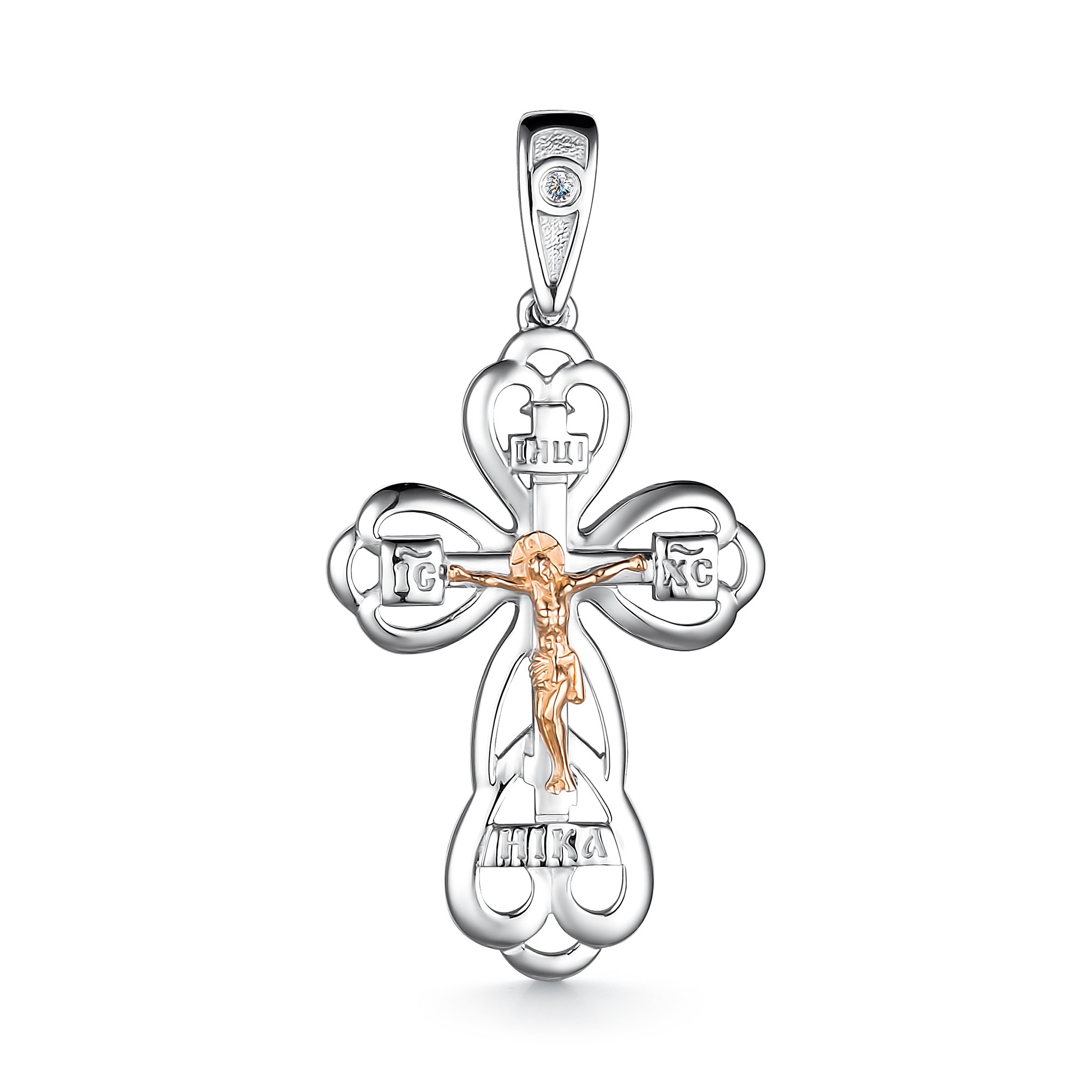 Крест из серебра с золотом и бриллиантом Ювелирное изделие - Крест из серебра с золотом и бриллиантом в магазине Best-Gold 039366