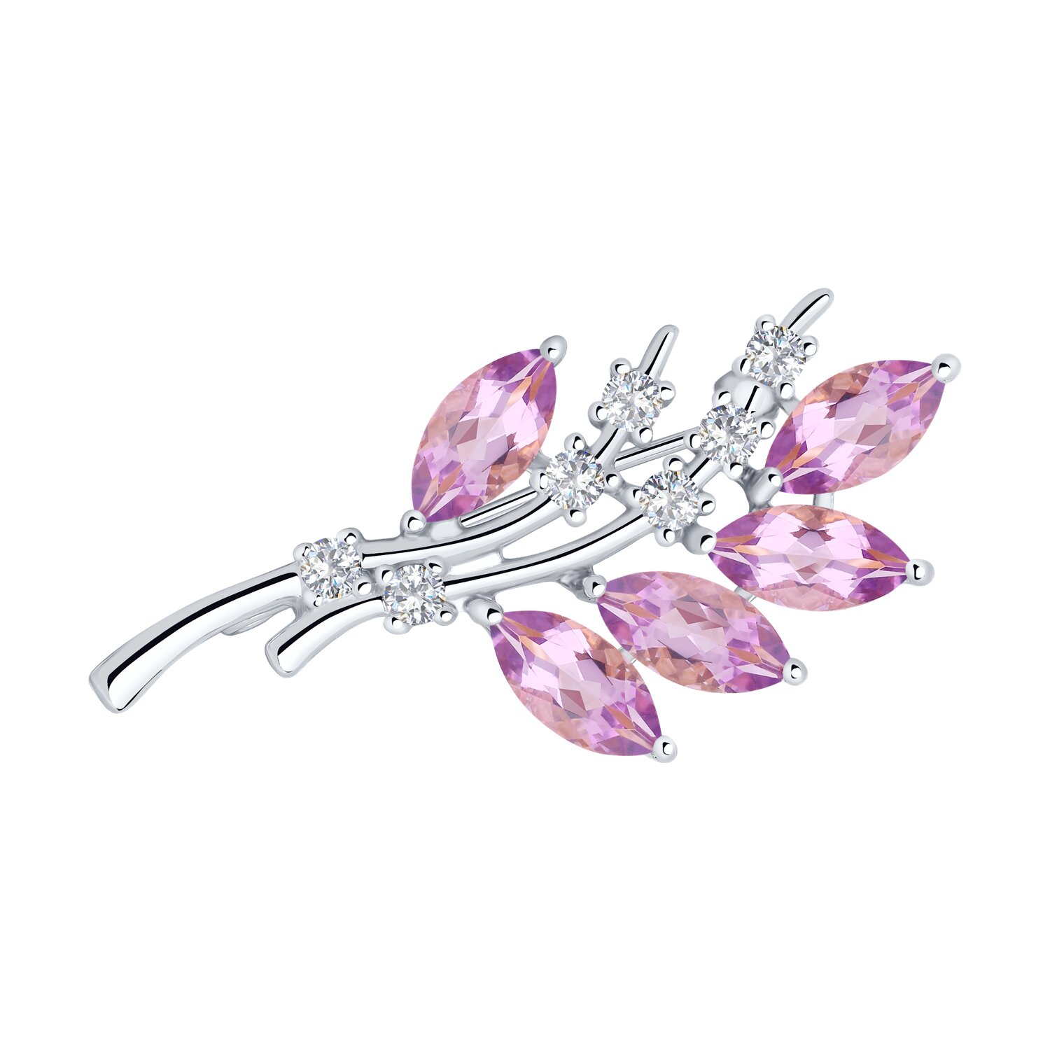Брошь из серебра с аметистами и фианитами Ювелирное изделие - Брошь из серебра с аметистами и фианитами в магазине Best-Gold 117704