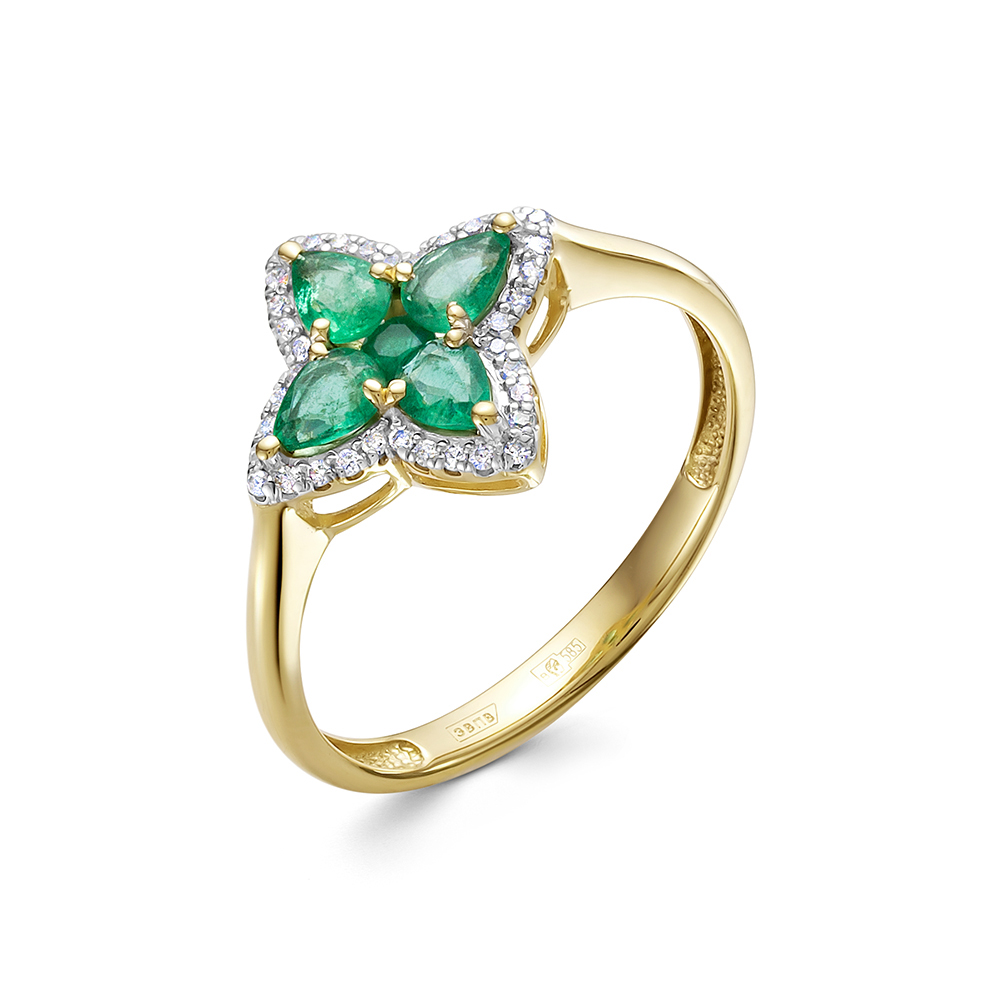 Кольцо из желтого золота с изумрудом и бриллиантами Ювелирное изделие - Кольцо из желтого золота с изумрудом и бриллиантами в магазине Best-Gold 142729