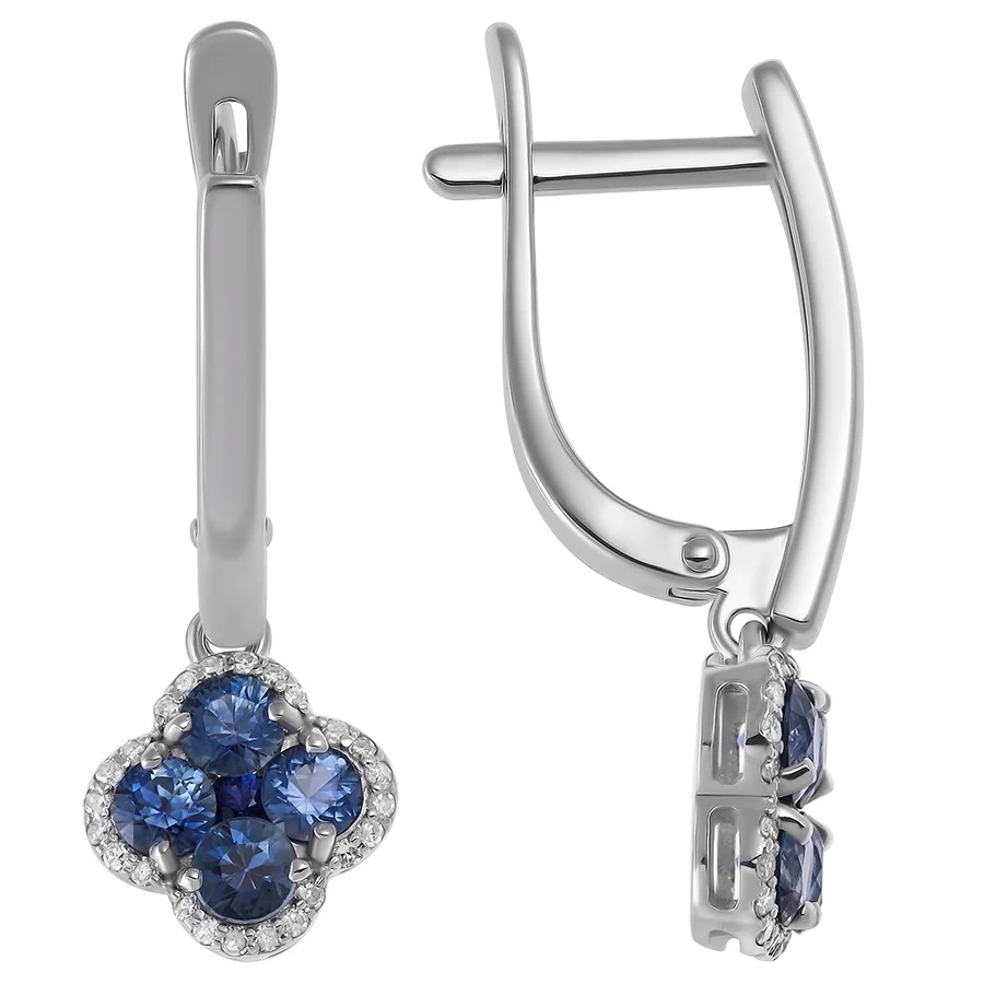 Ювелирное изделие - Серьги из белого золота с сапфирами и бриллиантами в магазине Best-Gold 131388