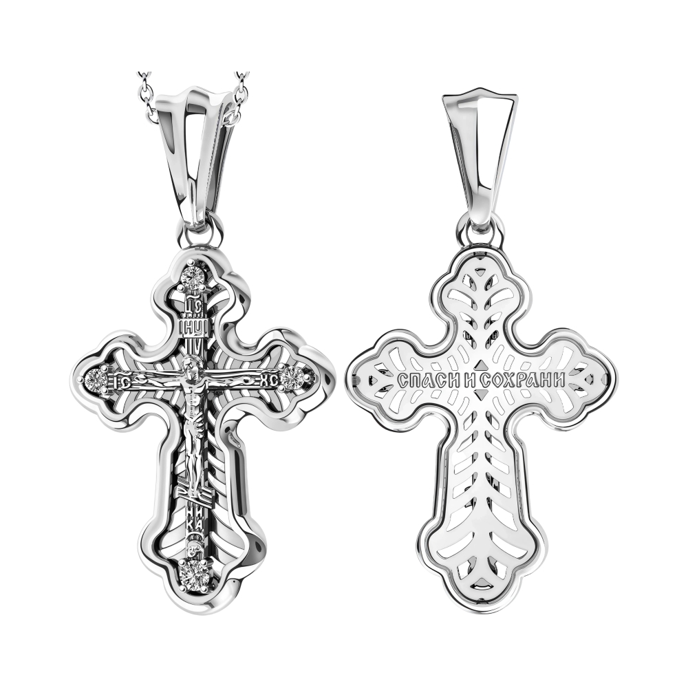 Ювелирное изделие - Крест из белого золота с фианитами в магазине Best-Gold 155990