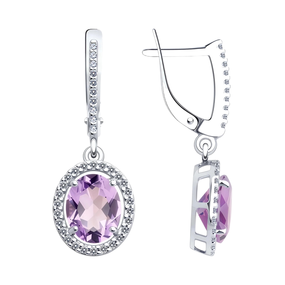 Ювелирное изделие - Серьги из серебра с аметистом и фианитами в магазине Best-Gold 152570