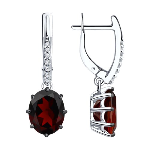 Серьги из серебра с гранатом и фианитами Ювелирное изделие - Серьги из серебра с гранатом и фианитами в магазине Best-Gold 152577