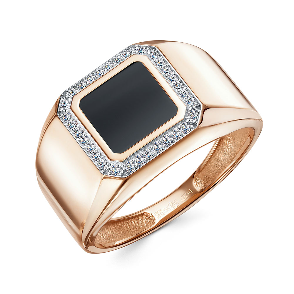 Ювелирное изделие - Мужская печатка из красного золота с ситаллом и фианитами в магазине Best-Gold 145339