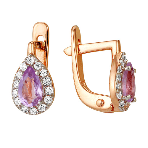 Серьги из красного золота с фианитами и топазами Ювелирное изделие - Серьги из красного золота с фианитами и топазами в магазине Best-Gold 141540