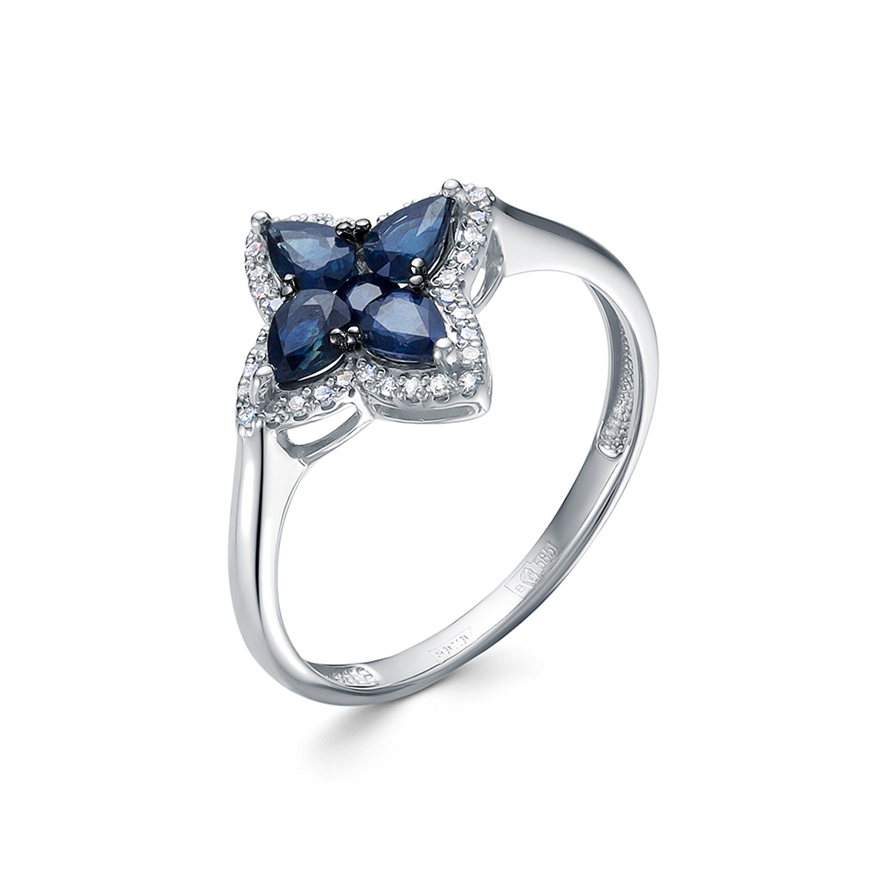 Ювелирное изделие - Кольцо из белого золота с сапфиром и бриллиантами в магазине Best-Gold 131480